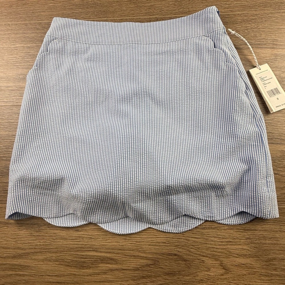Vineyard Vines Performance Seersucker Scallop Skort Cornflower Blue Stripe 0 NEW